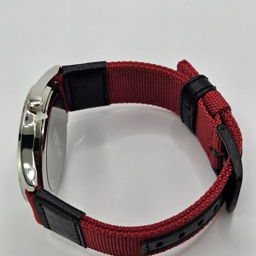 Field Men's Watch 42MM‎ Black Dial Red Black Canvas Bands New Battery